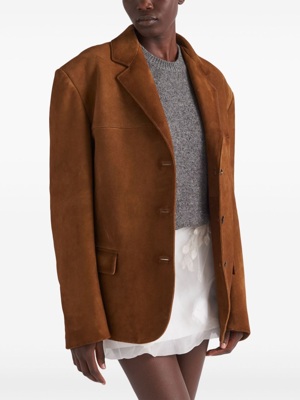 single-breasted suede blazer - 4