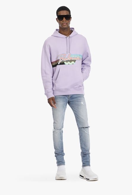 EXCLUSIVE - Lavender cotton hooded sweatshirt with multicolor Balmain logo - 2