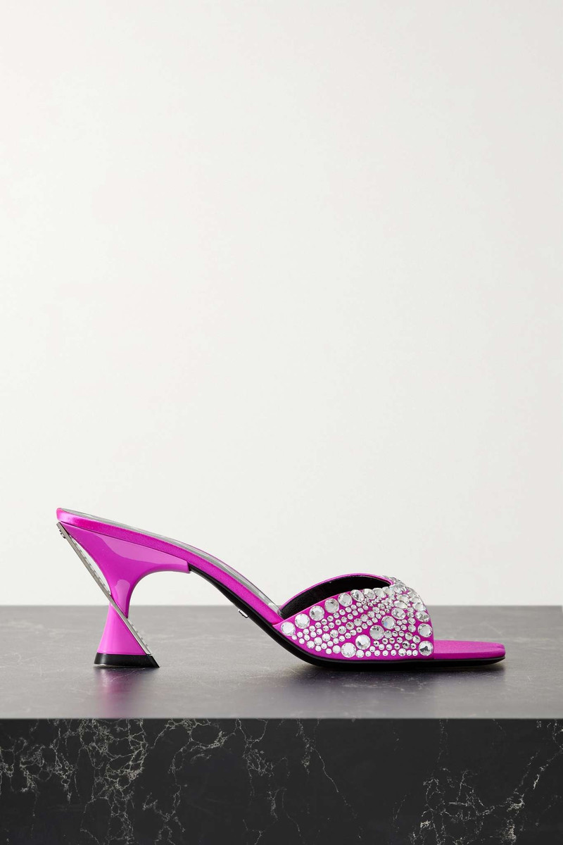 Crystal-embellished neon satin mules - 1