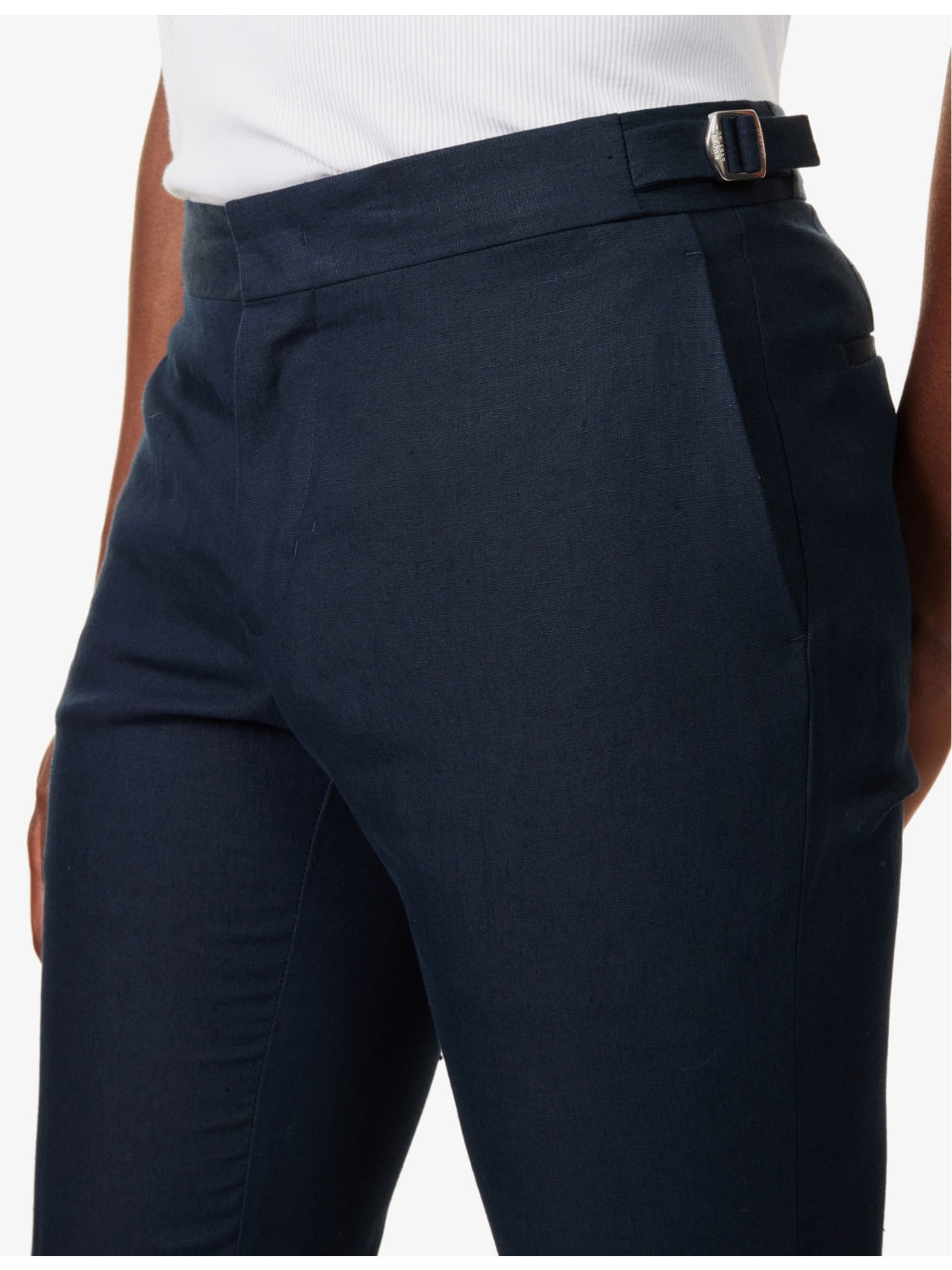 Griffon two-slip-pockets mid-rise regular-fit linen trousers - 5
