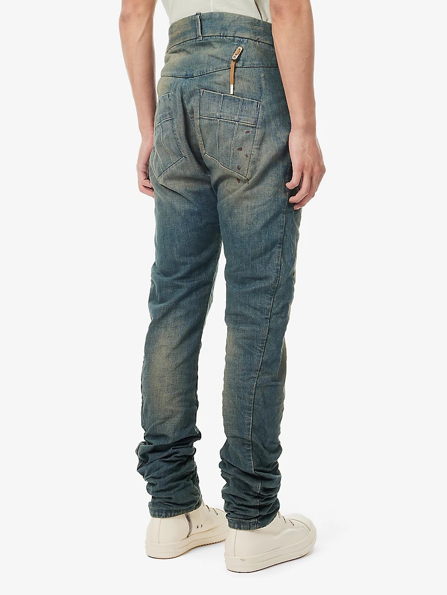 Asymmetric-waist drawstring-trim regular-fit stretch-denim jeans - 4
