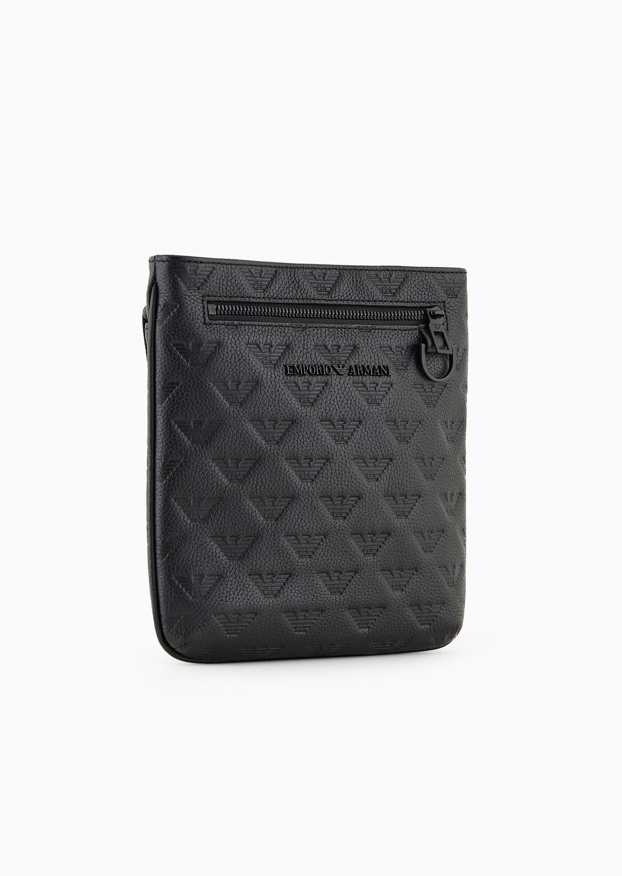 Flat leather shoulder bag with all-over embossed eagle - 2