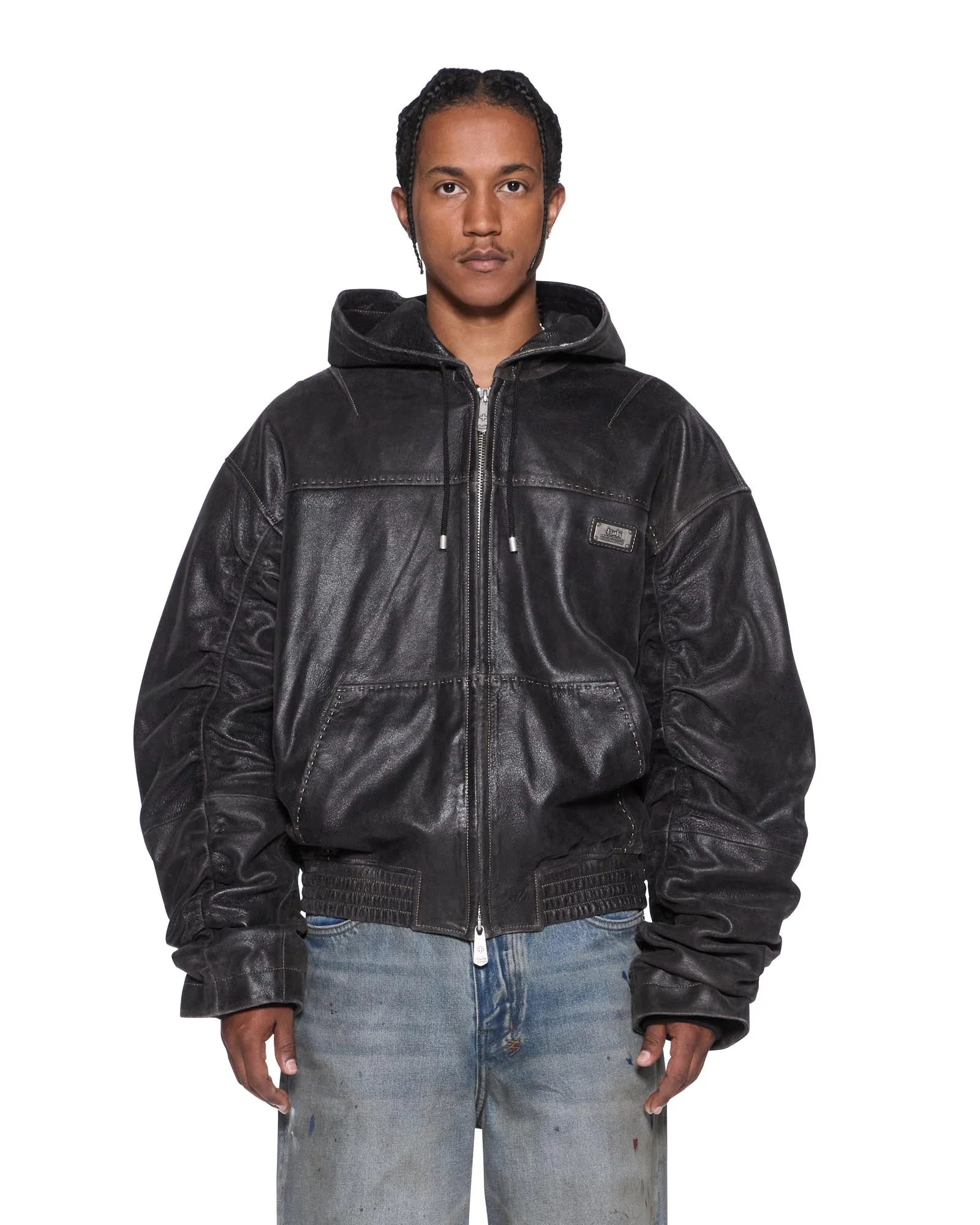 SLOUCHY LEATHER BOMBER JACKET AGED BROWN - 1