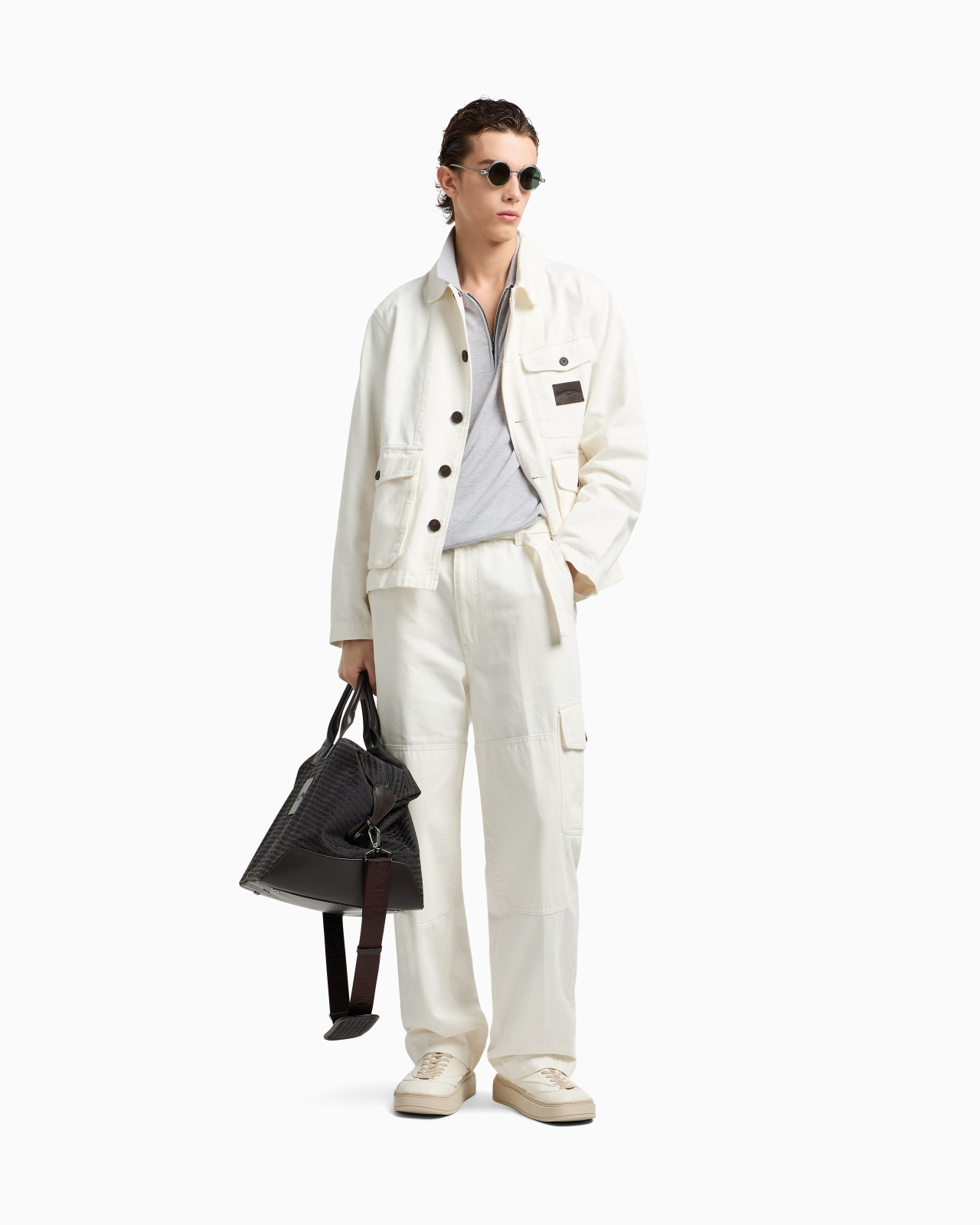 DENIM-EFFECT TWILL CARGO TROUSERS WITH BELT - 2
