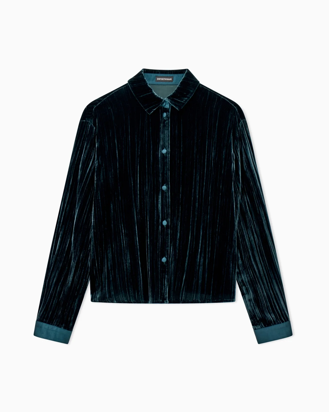 PLISSÉ VELVET SHIRT WITH A CLASSIC COLLAR AND LONG SLEEVES - 1
