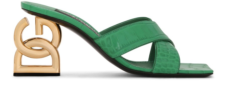 Crocodile-print calfskin mules with DG pop heel - 1