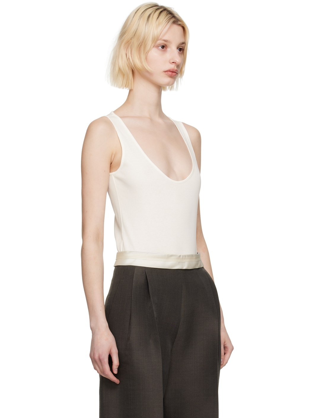 White Scoop Neck Bodysuit - 2