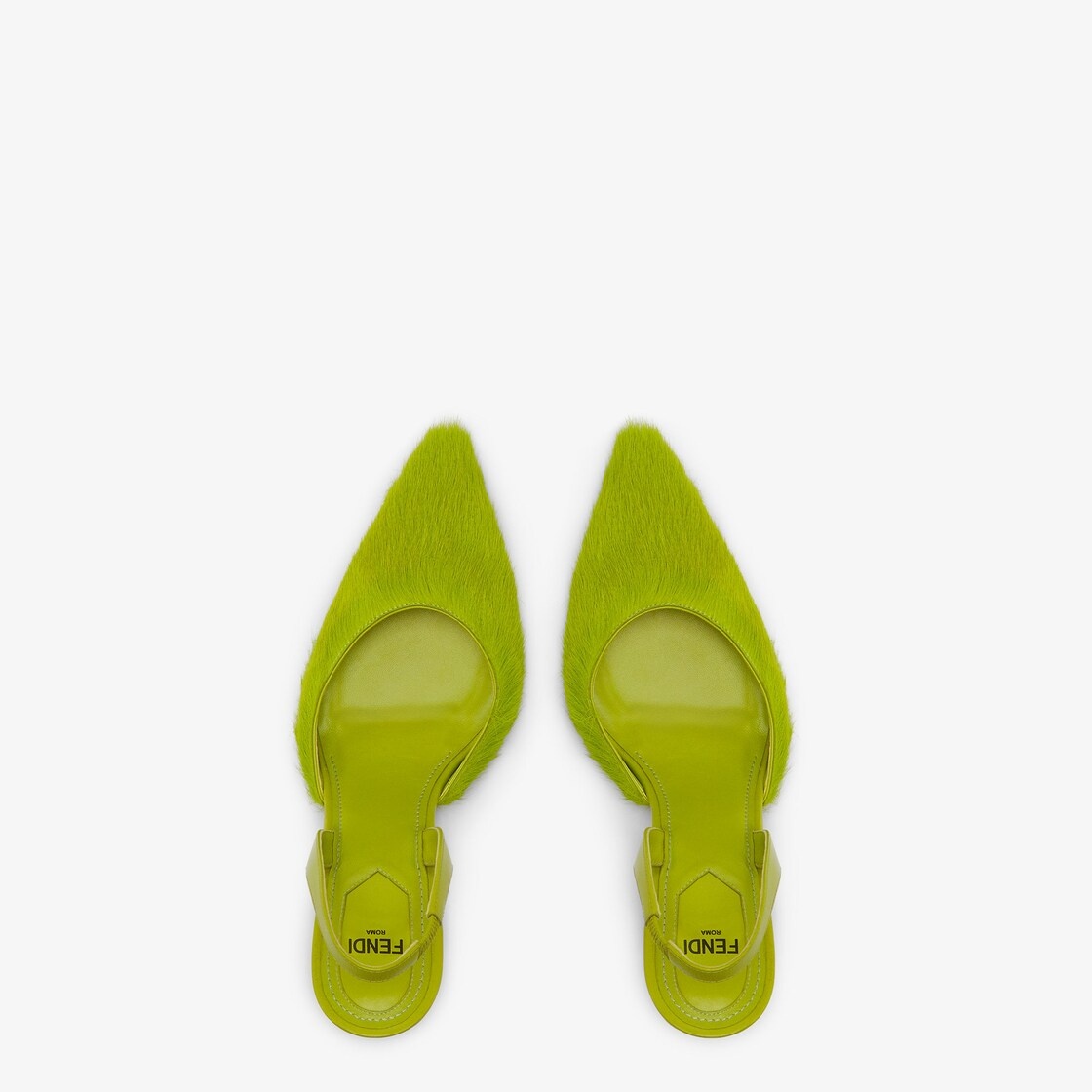 Acid green pony hair high-heeled slingbacks - 4