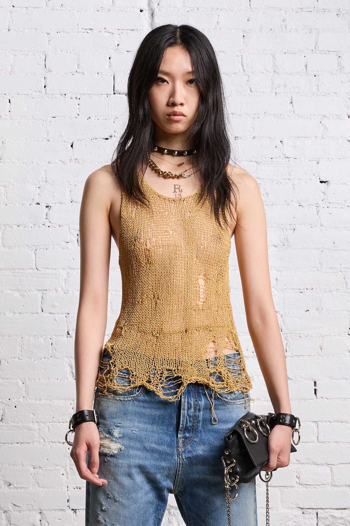 THREADBARE TANK TOP - GOLD - 4