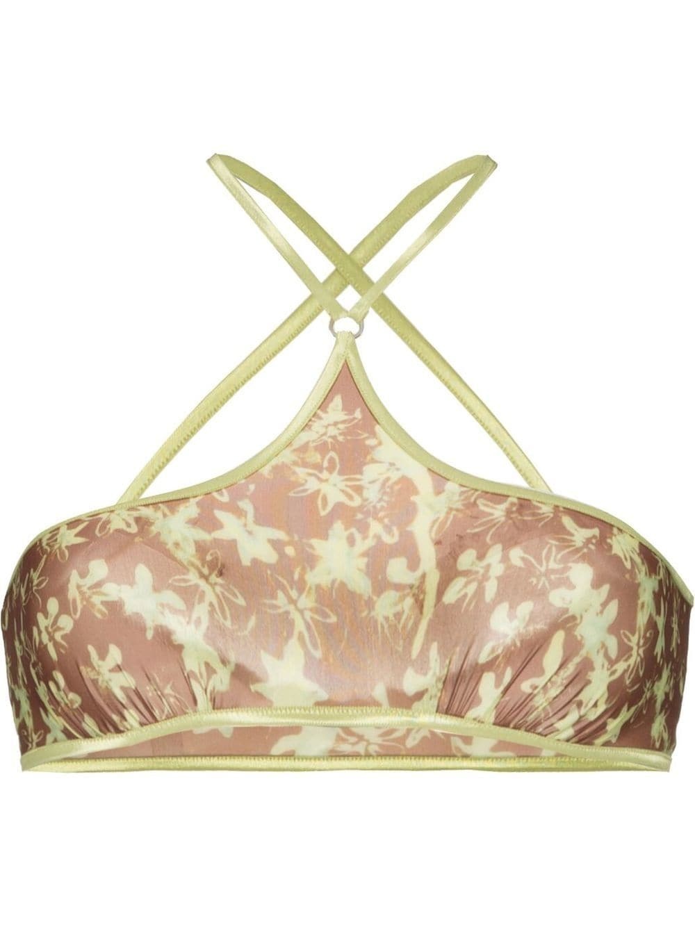 floral-print halterneck cropped top - 1