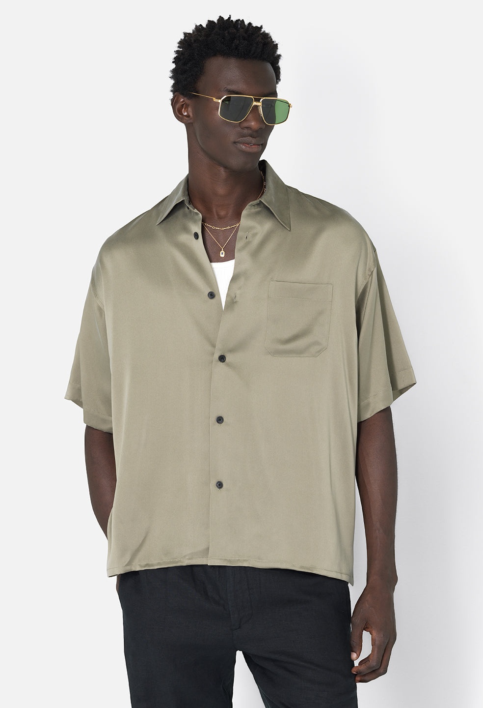 BRUSHED SILK BUTTON UP - 2