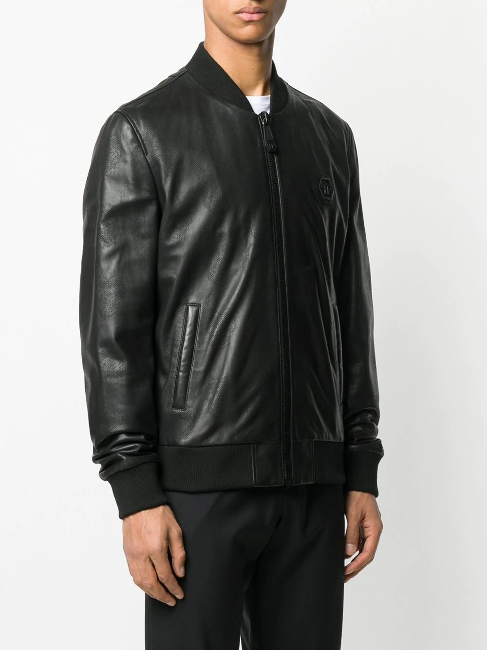 skull perforated bomber jacket - 3