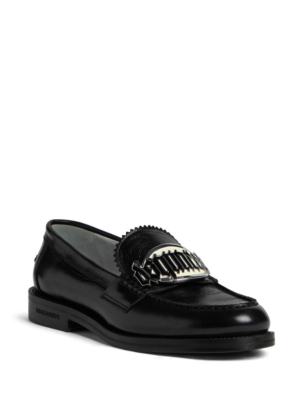 logo-plaque leather loafers - 2
