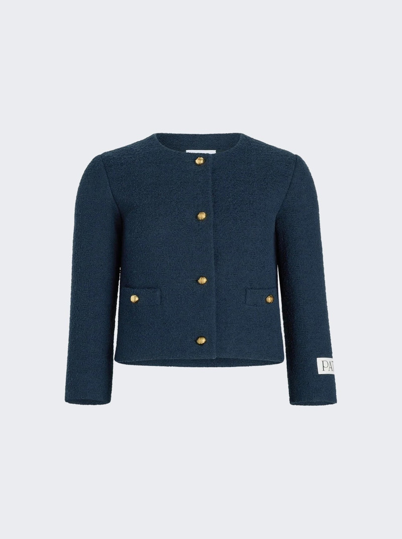 No Collar Boxy Jacket Navy Black - 1