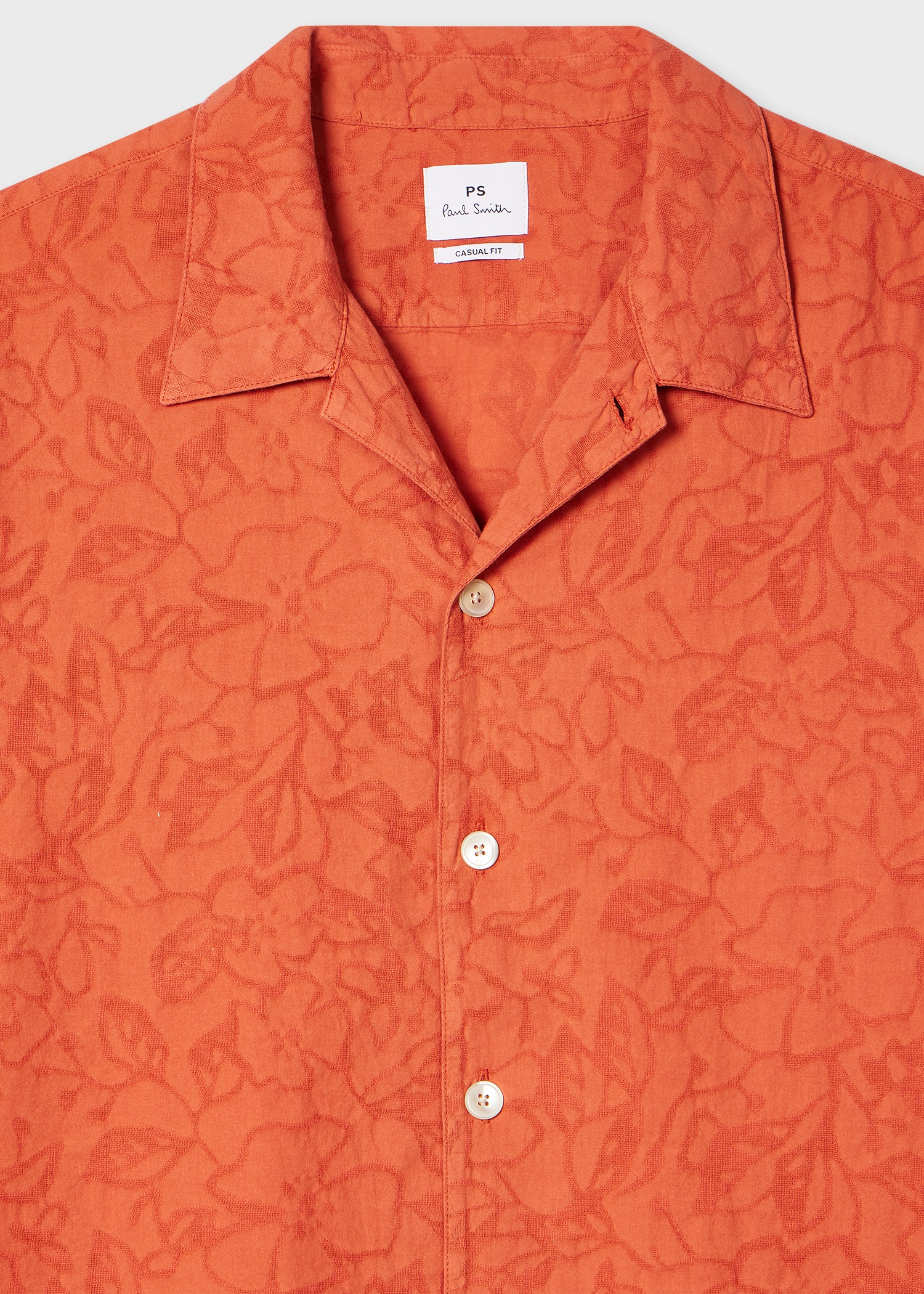 Orange Cotton Textured-Jacquard Short-Sleeve Shirt - 2