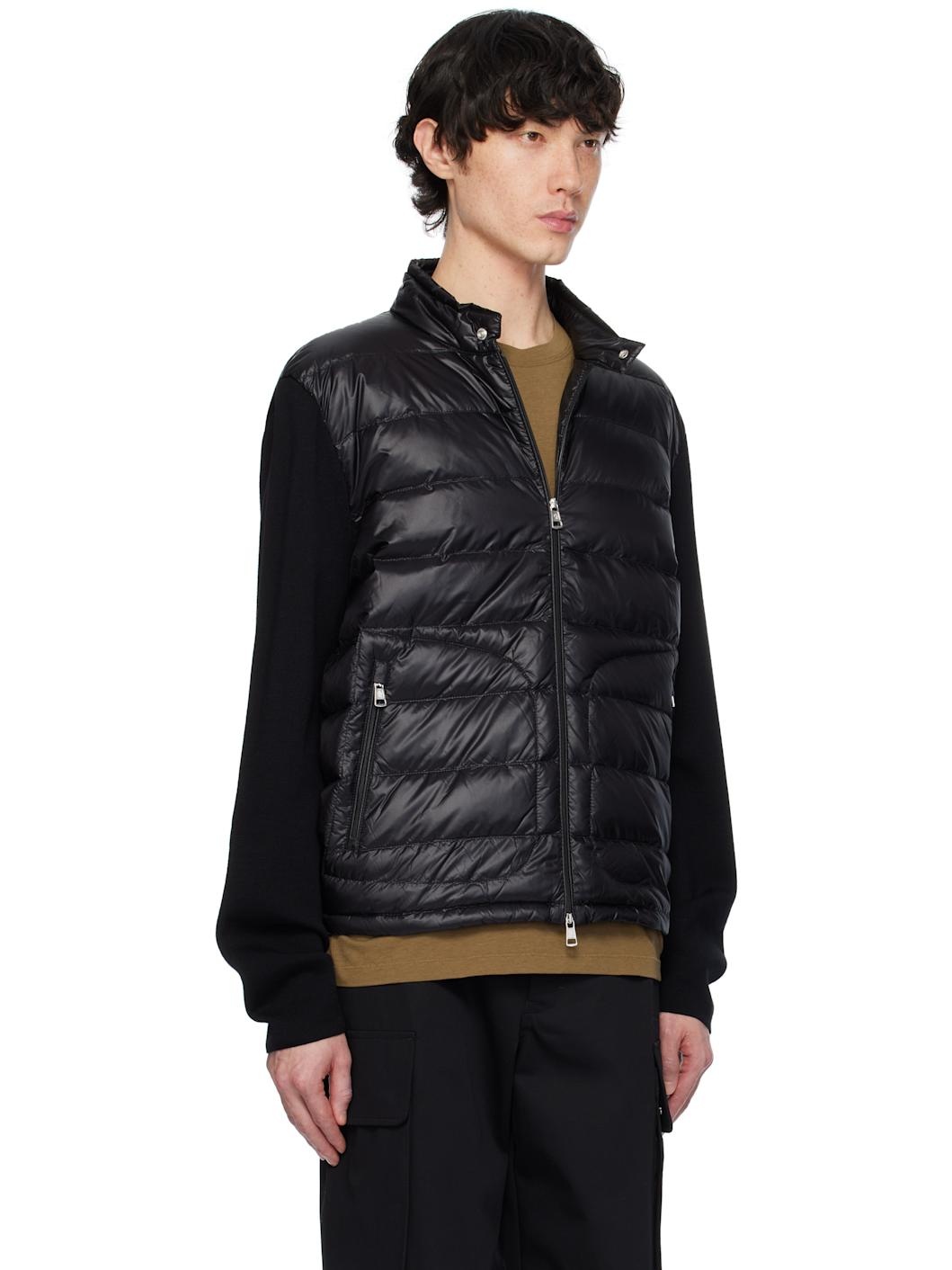 Black Padded Wool Zip-Up Down Jacket - 2
