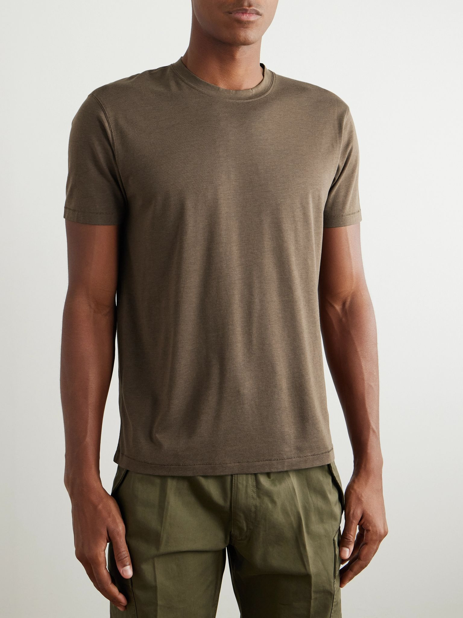 Slim-Fit Lyocell and Cotton-Blend Jersey T-Shirt Brown - 3