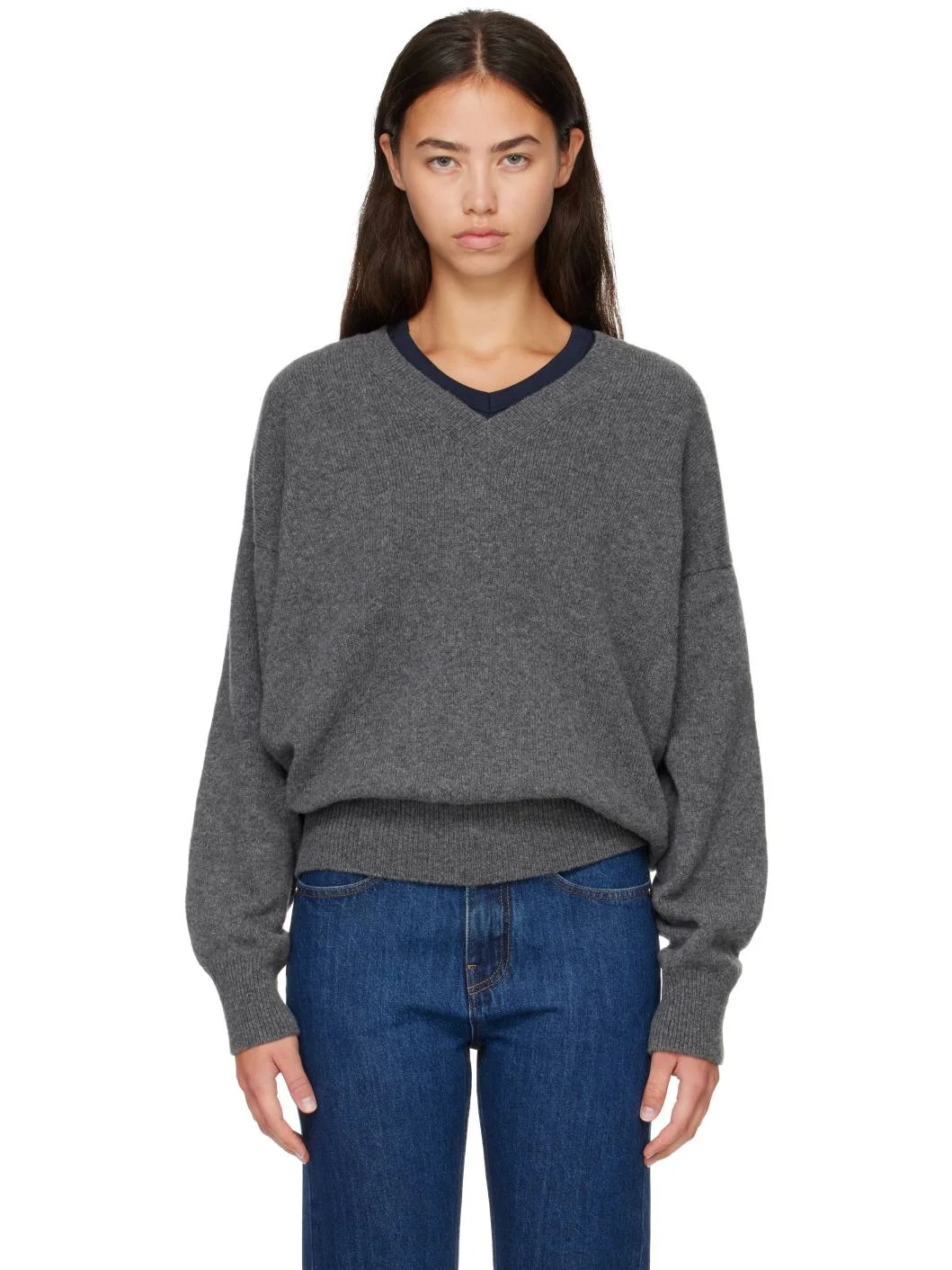 Gray Innes Slouch V-Neck Sweater - 1