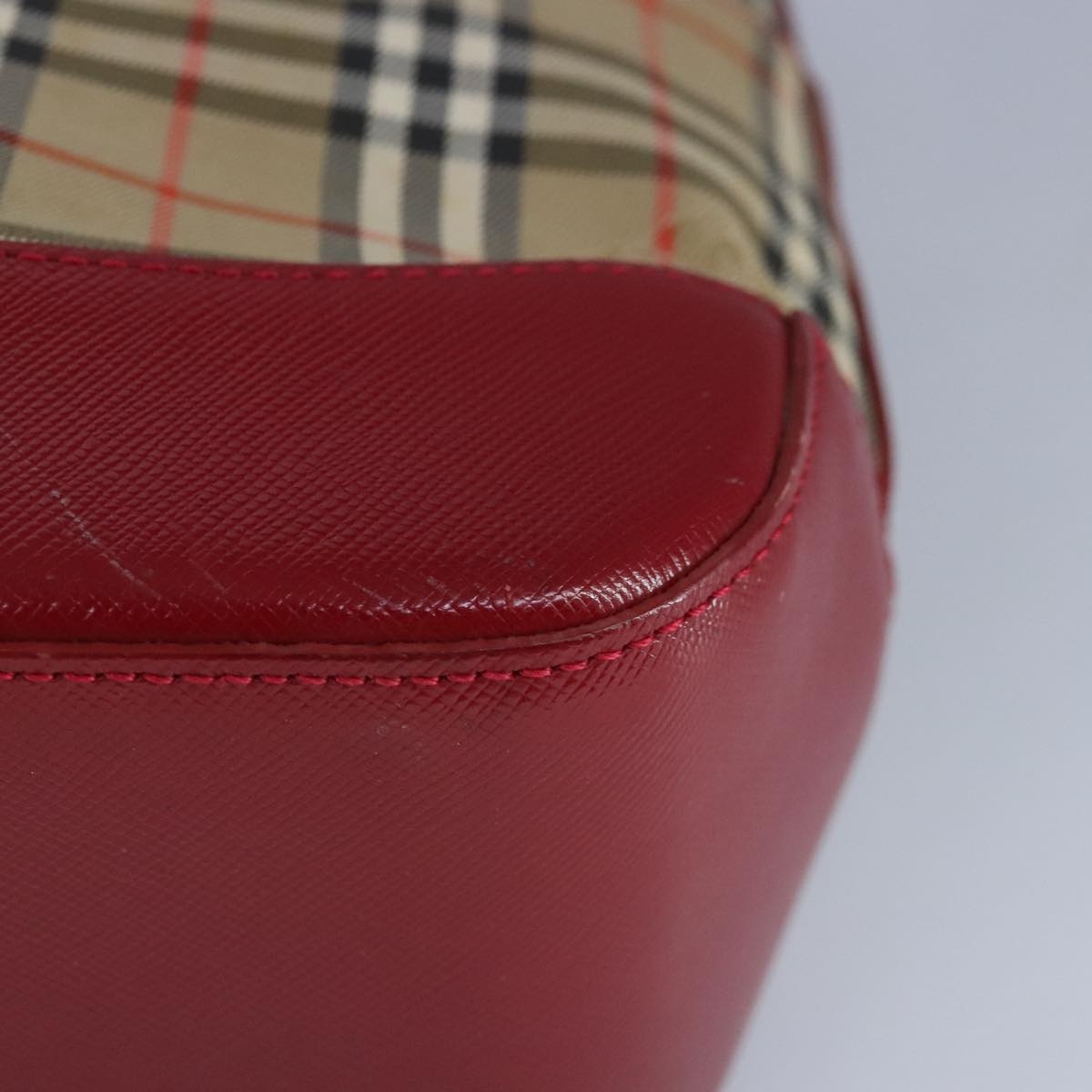 Burberry Nova Check Hand Bag Canvas Beige Red - 13