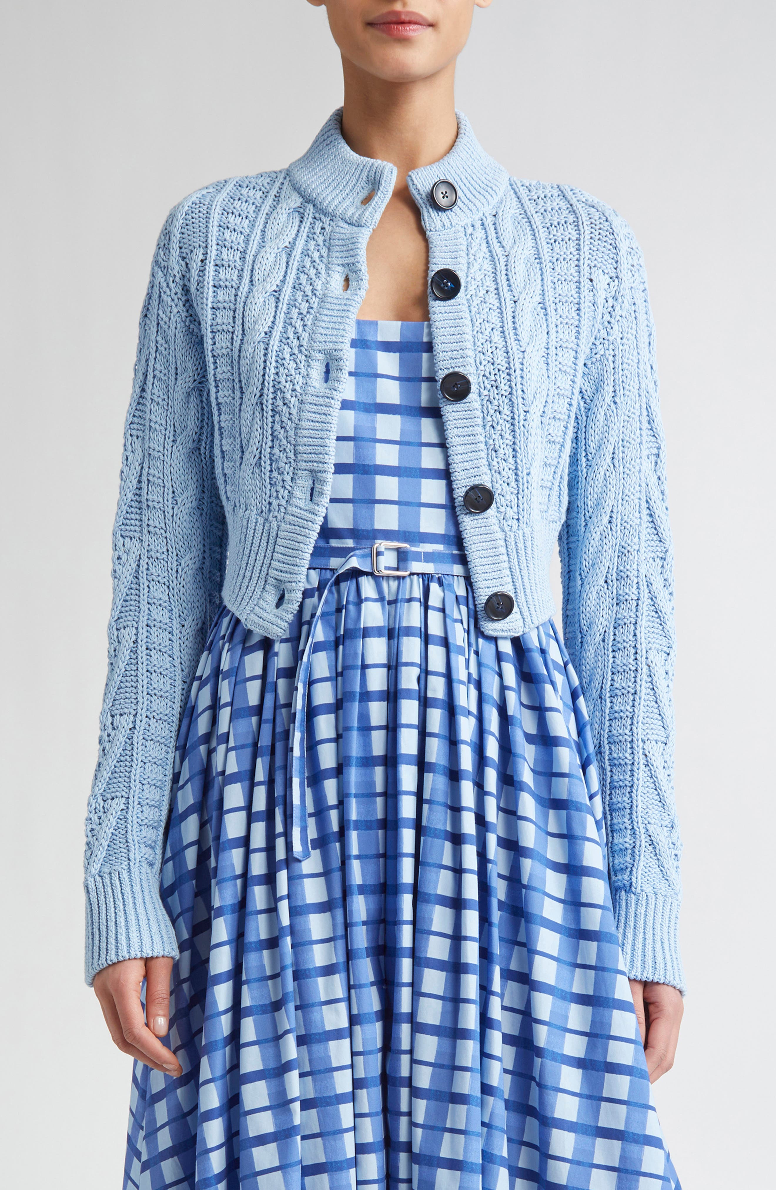 Emilia Wickstead Aleph Mixed Cable Cotton Cardigan in Baby Blue at Nordstrom - 1