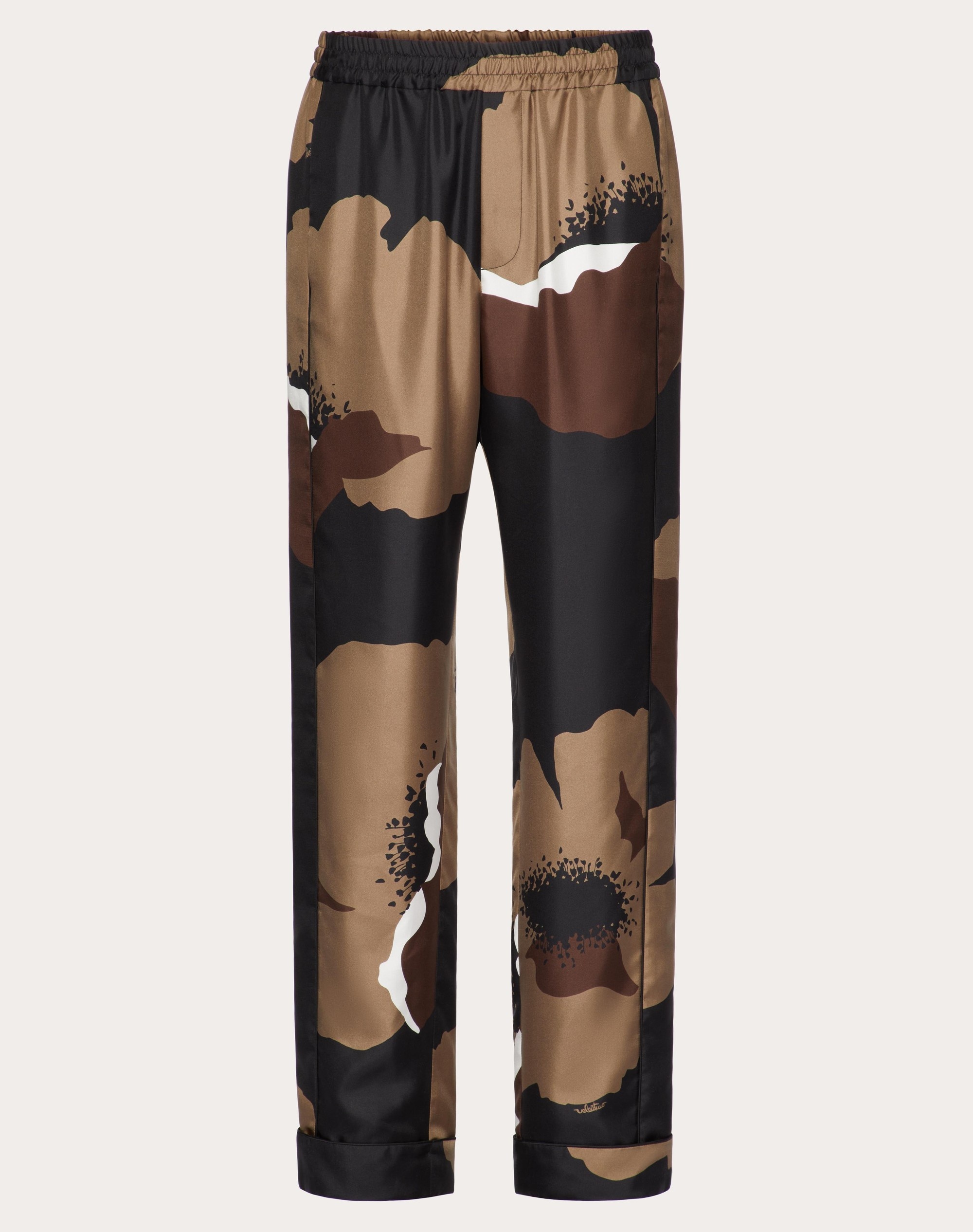 SILK TWILL PAJAMA PANTS WITH VALENTINO FLOWER PORTRAIT PRINT - 1