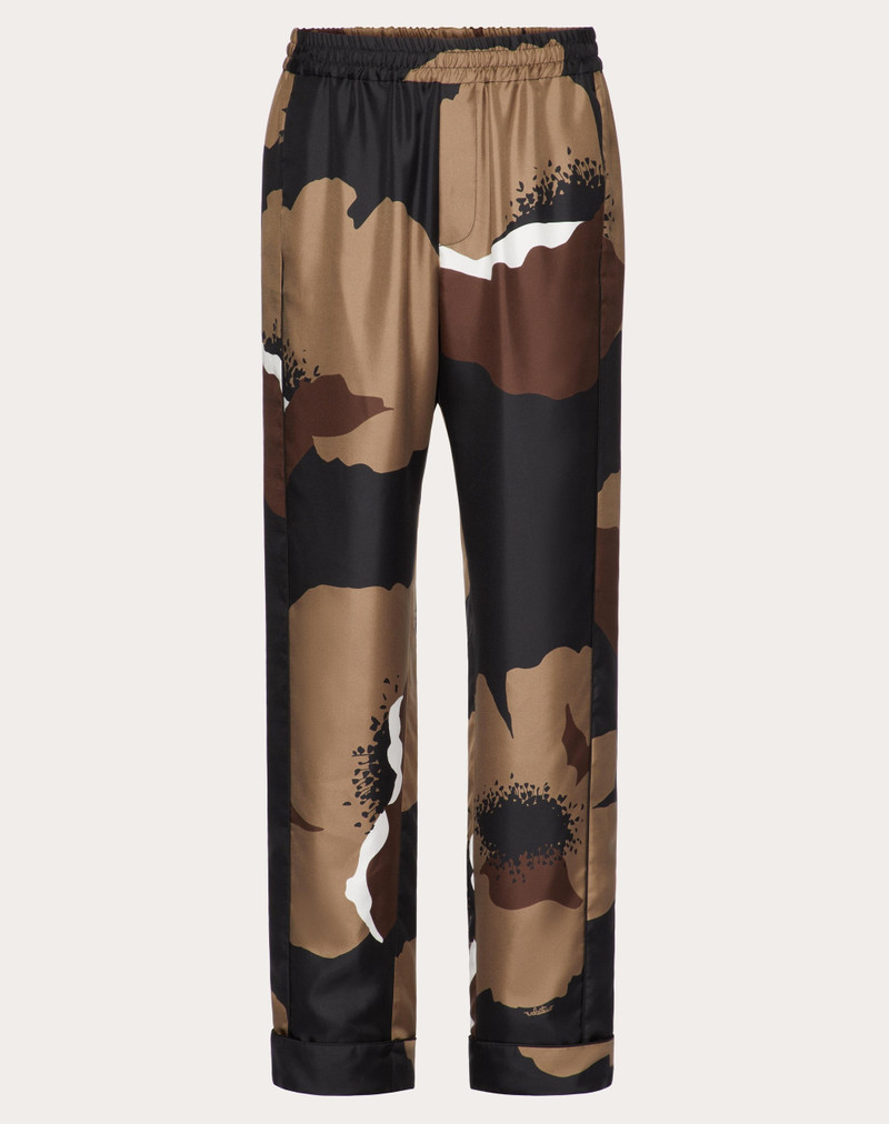 SILK TWILL PAJAMA PANTS WITH VALENTINO FLOWER PORTRAIT PRINT 1
