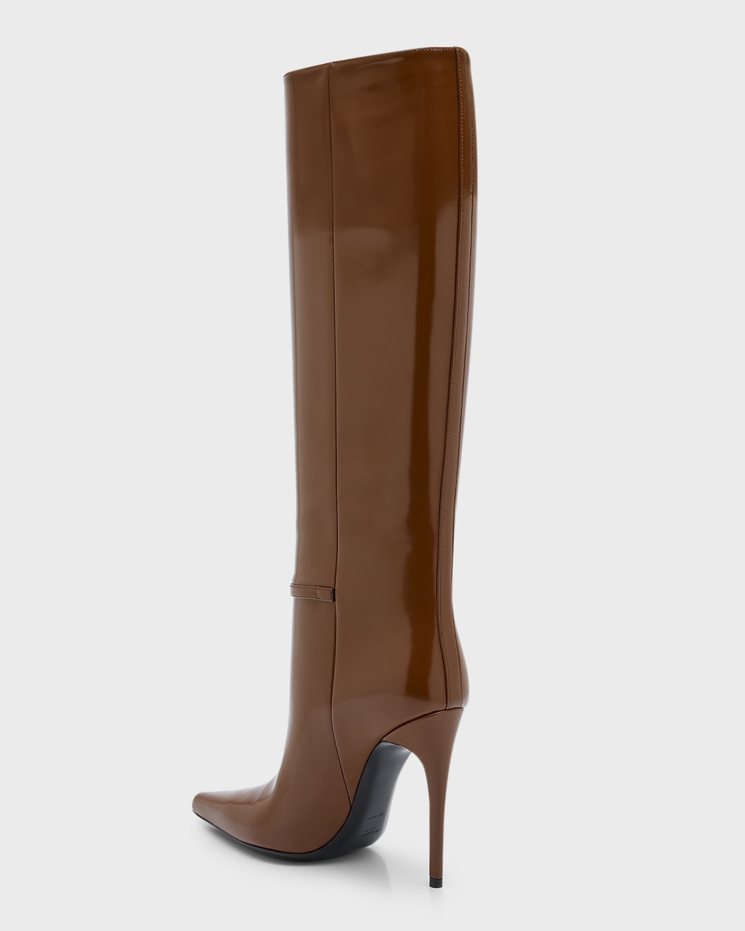 Vendome Leather Buckle Stiletto Knee Boots - 3