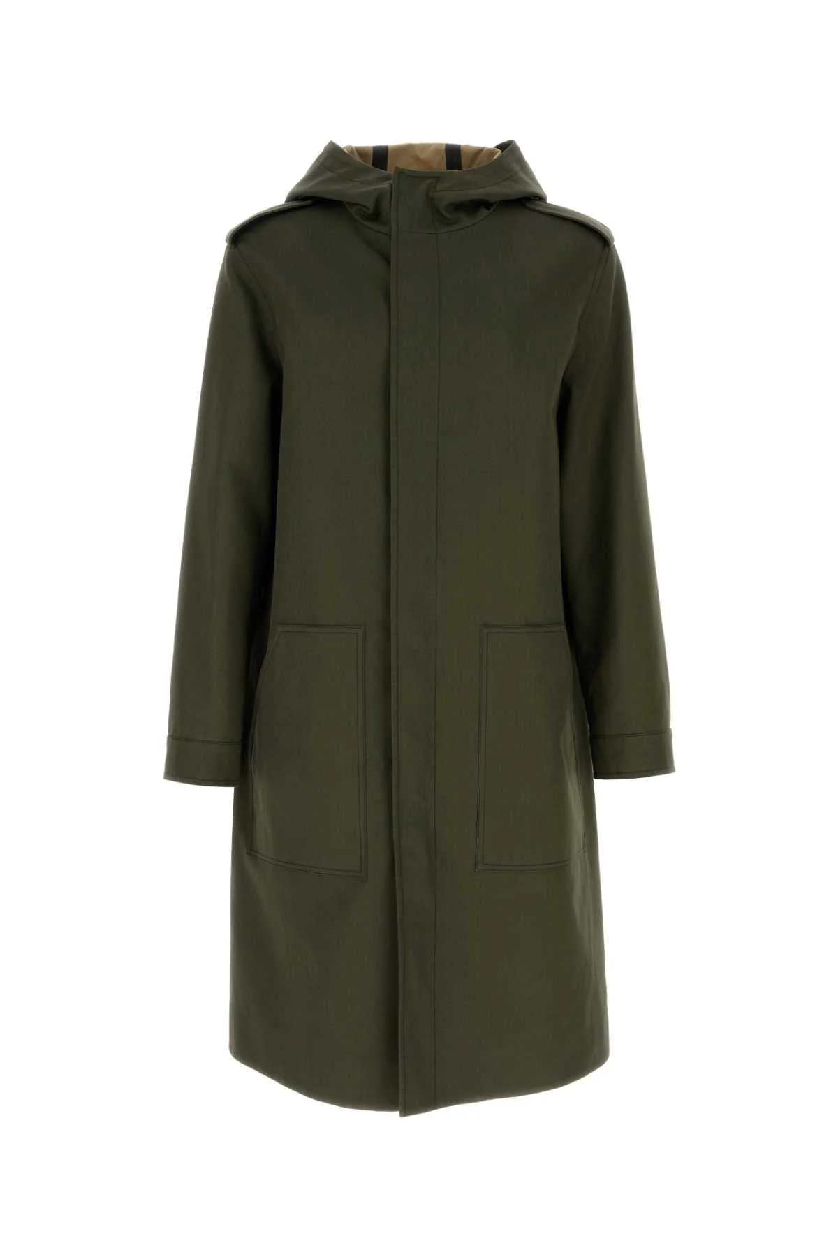 Valentino Garavani Men Army Green Cotton Trench Coat - 1