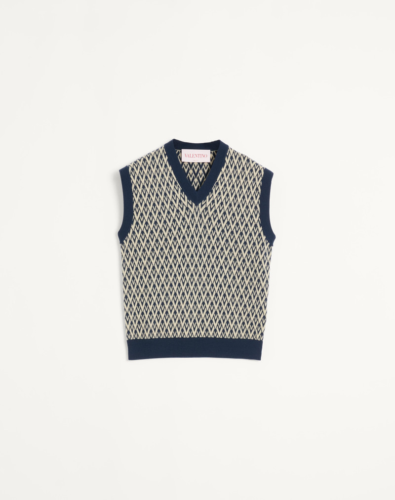 WOOL VEST WITH TOUTE LA V JACQUARD PATTERN 1
