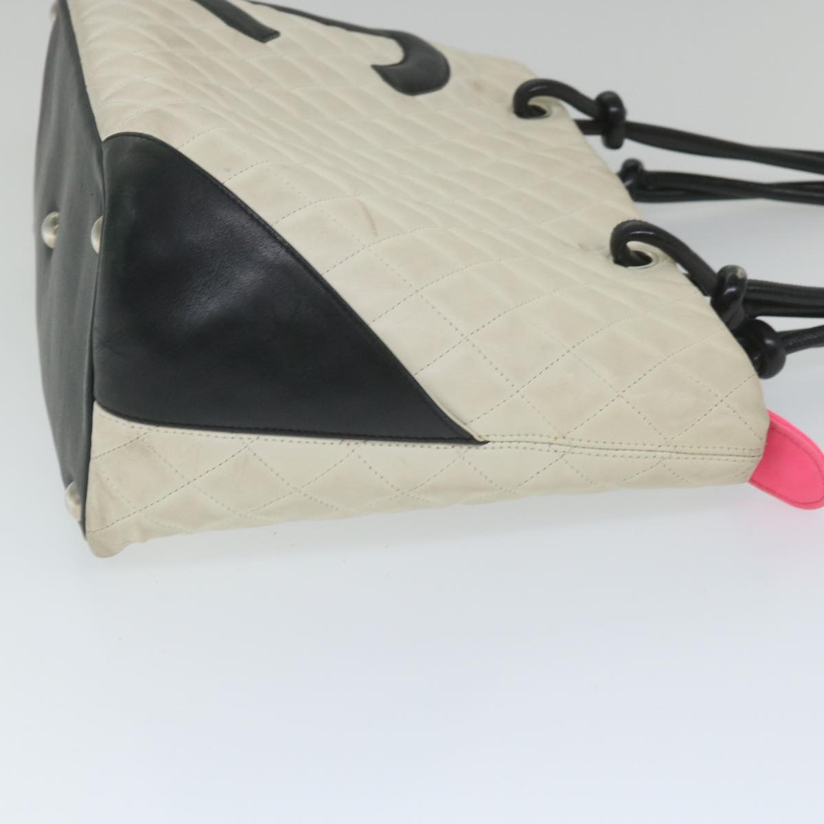 CHANEL Cambon Line Tote Bag Leather White CC - 4