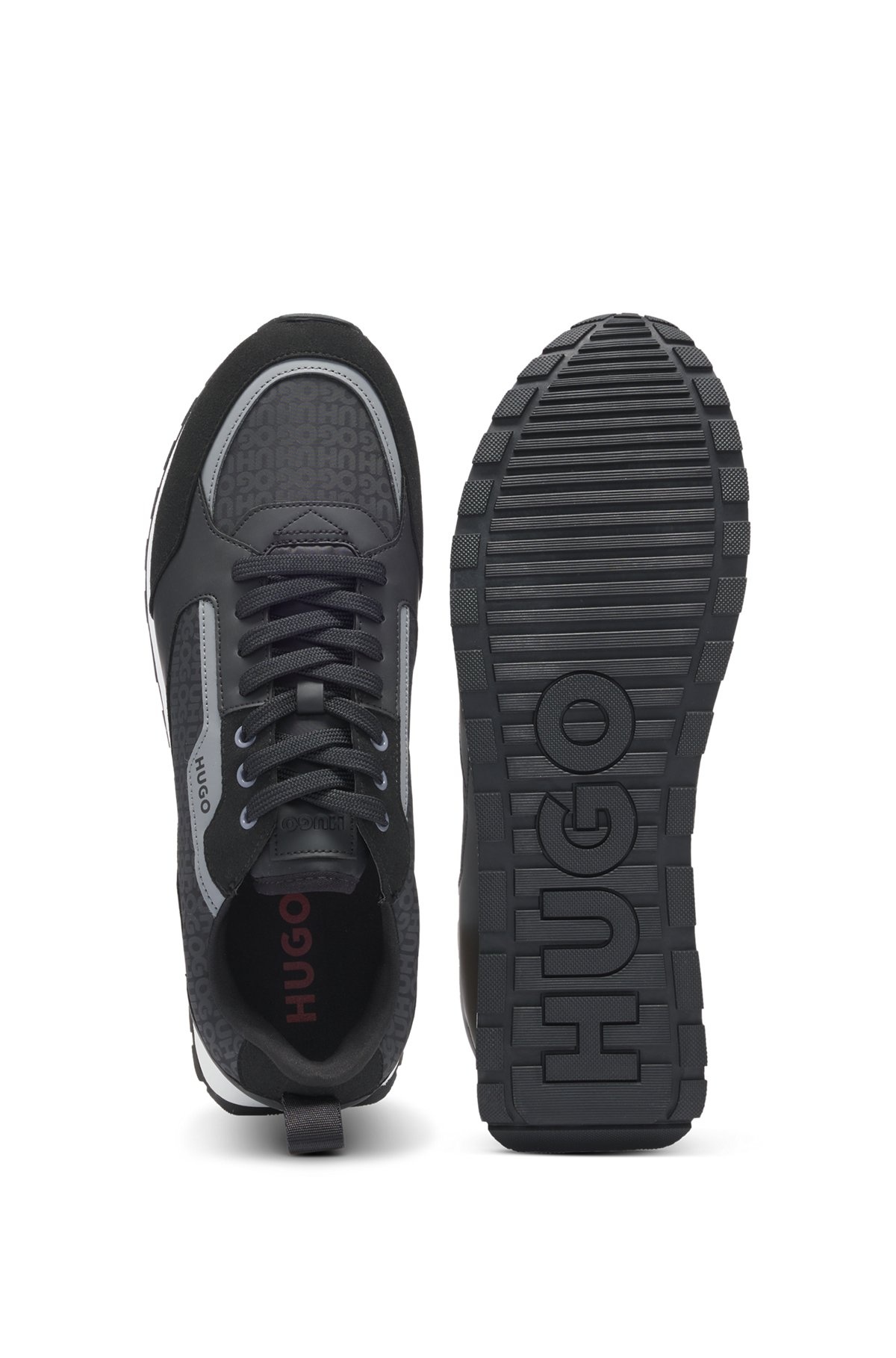 MIXED-MATERIAL LACE-UP TRAINERS WITH MONOGRAMMED UPPER - 4