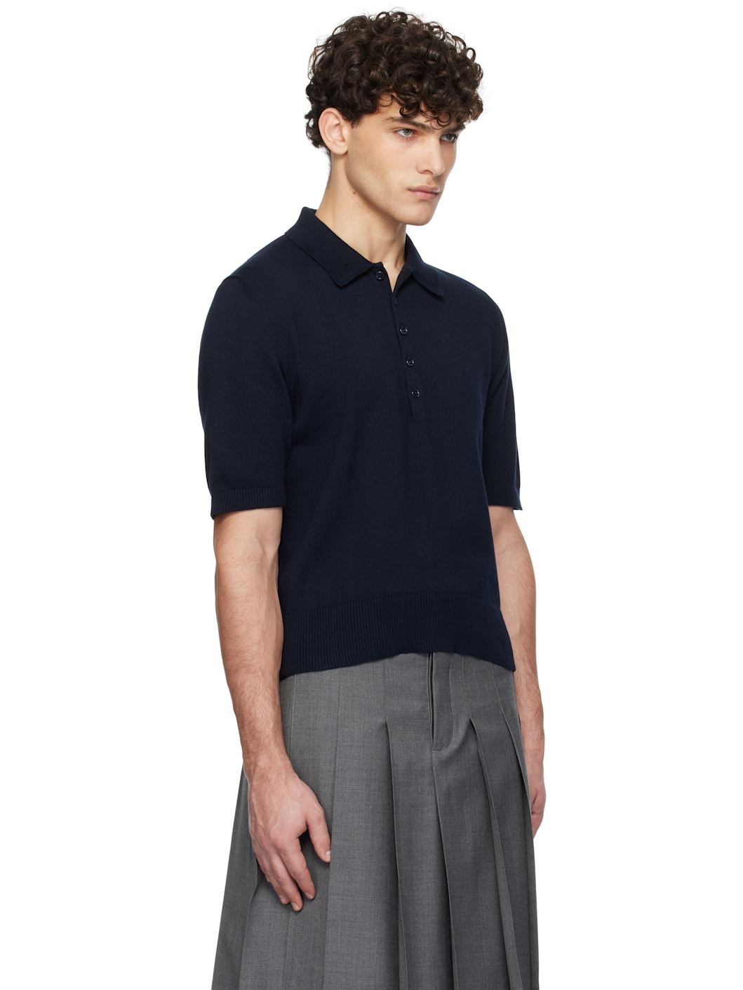 Navy Cotton 4-Bar Relaxed Fit Polo - 2