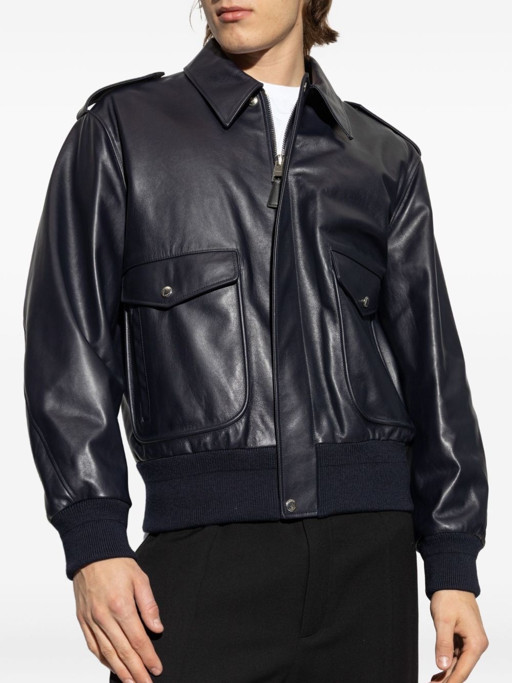 flap-pocket leather jacket - 3