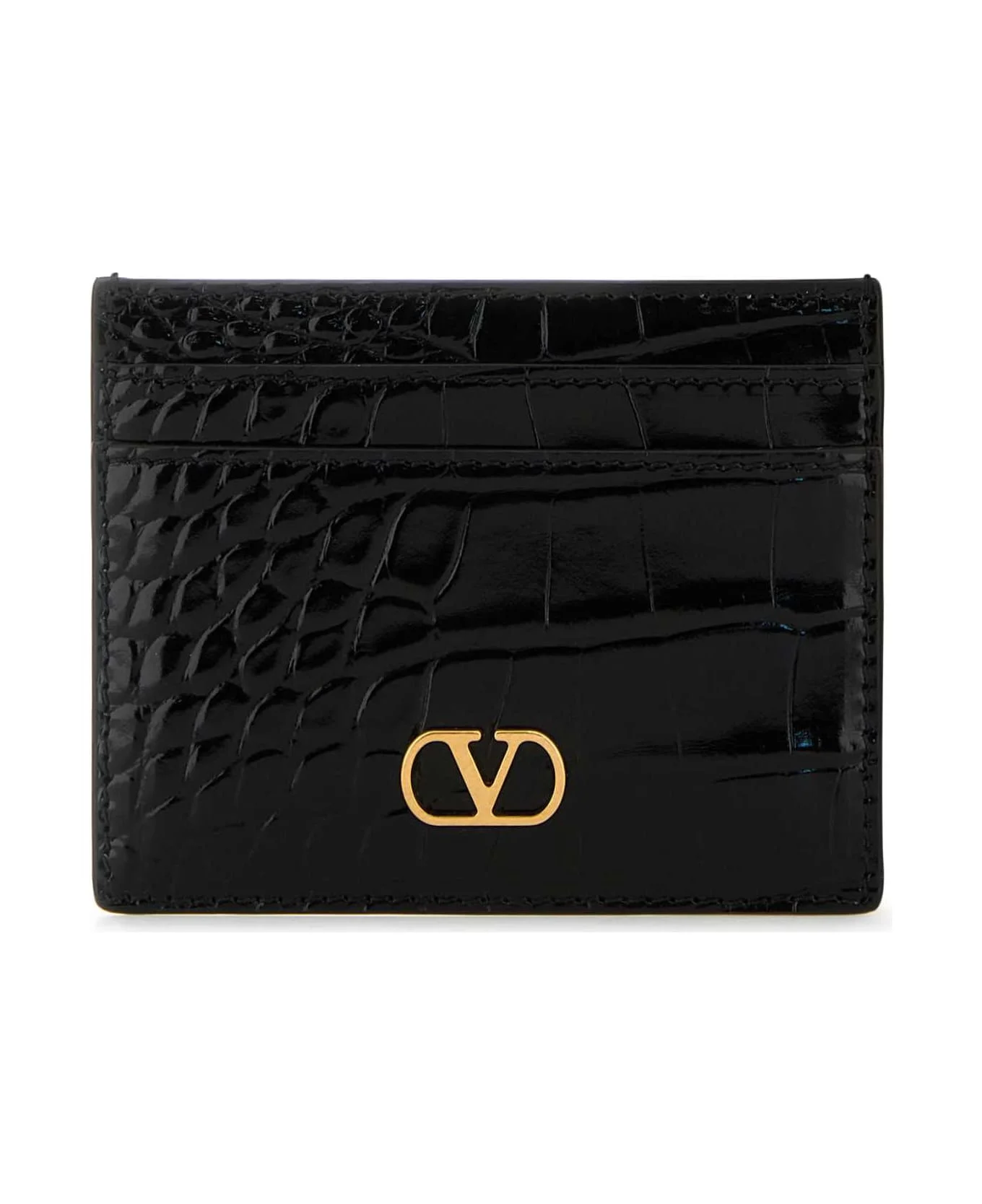 Black Leather Vlogo Card Holder - 1