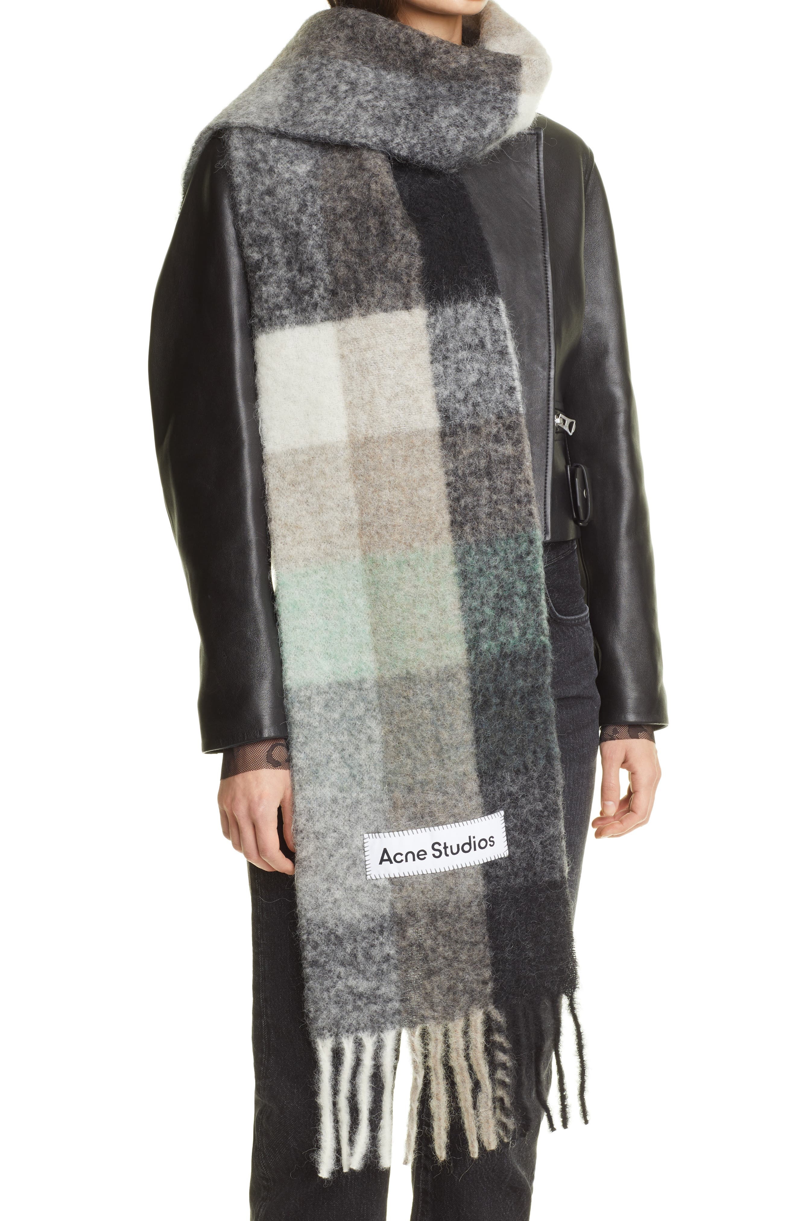 Acne Studios Vally Plaid Alpaca, Wool & Mohair Blend Scarf in Green/Grey/Black at Nordstrom - 2