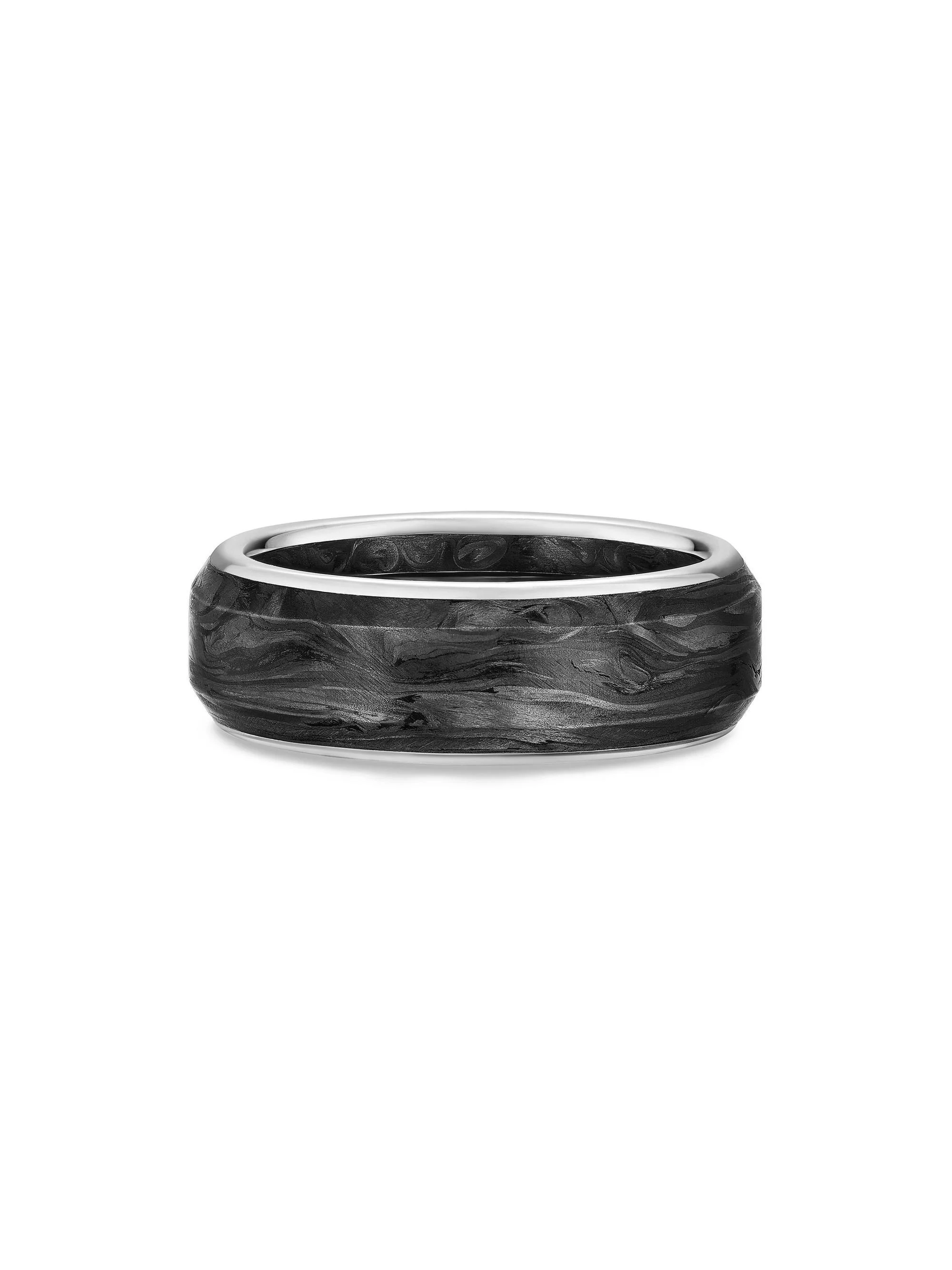 Men's Streamline Band Ring in 18K White Gold - Forged Carbon - 1