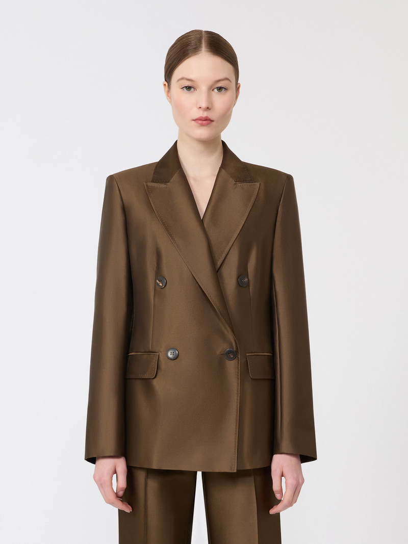 PECCATI Double-breasted Shantung blazer - KAKI 3