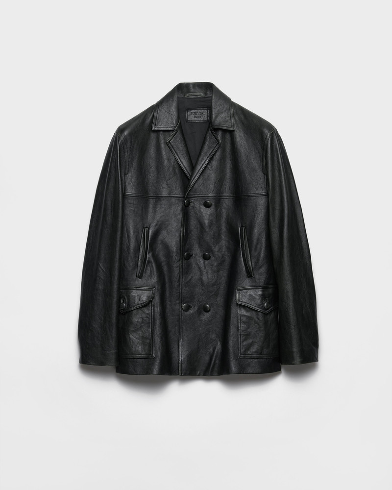 Double-breasted nappa leather caban jacket 1