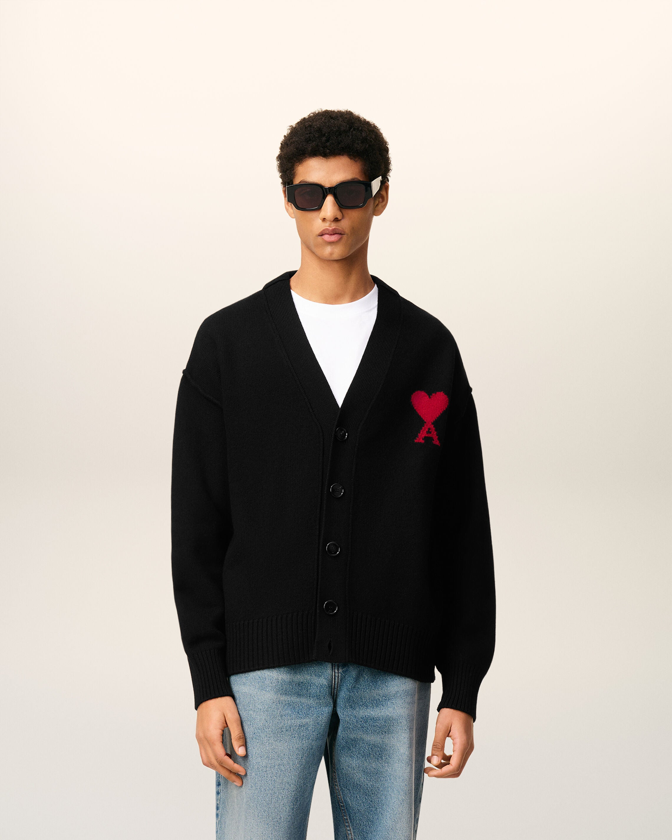 BLACK WOOL AMI DE COEUR CARDIGAN - 2
