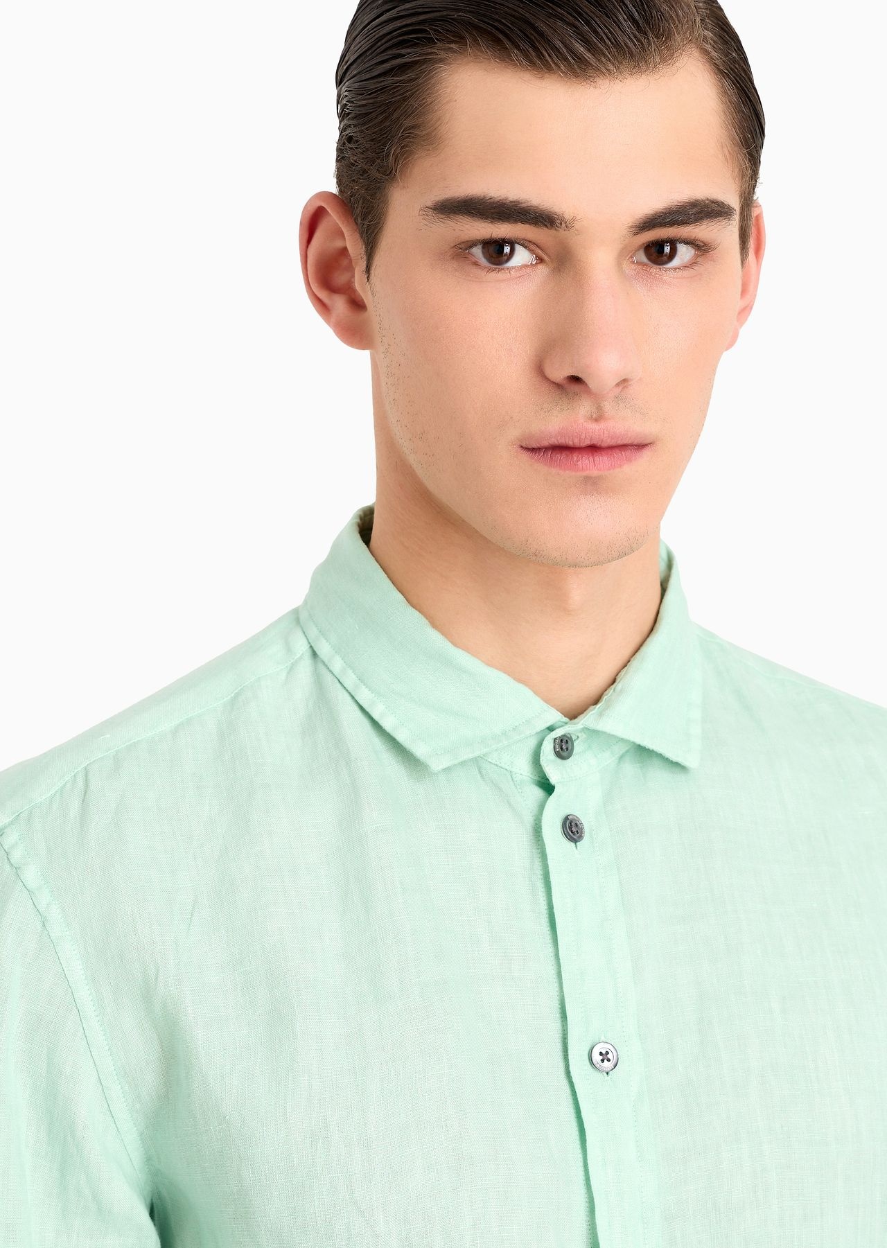 Garment-dyed linen shirt with French collar - 11
