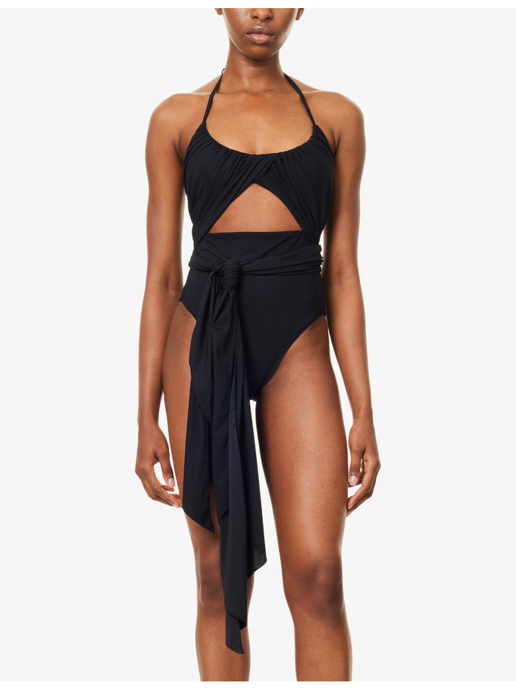 Halter-Neck Draped Swimsuit - 2