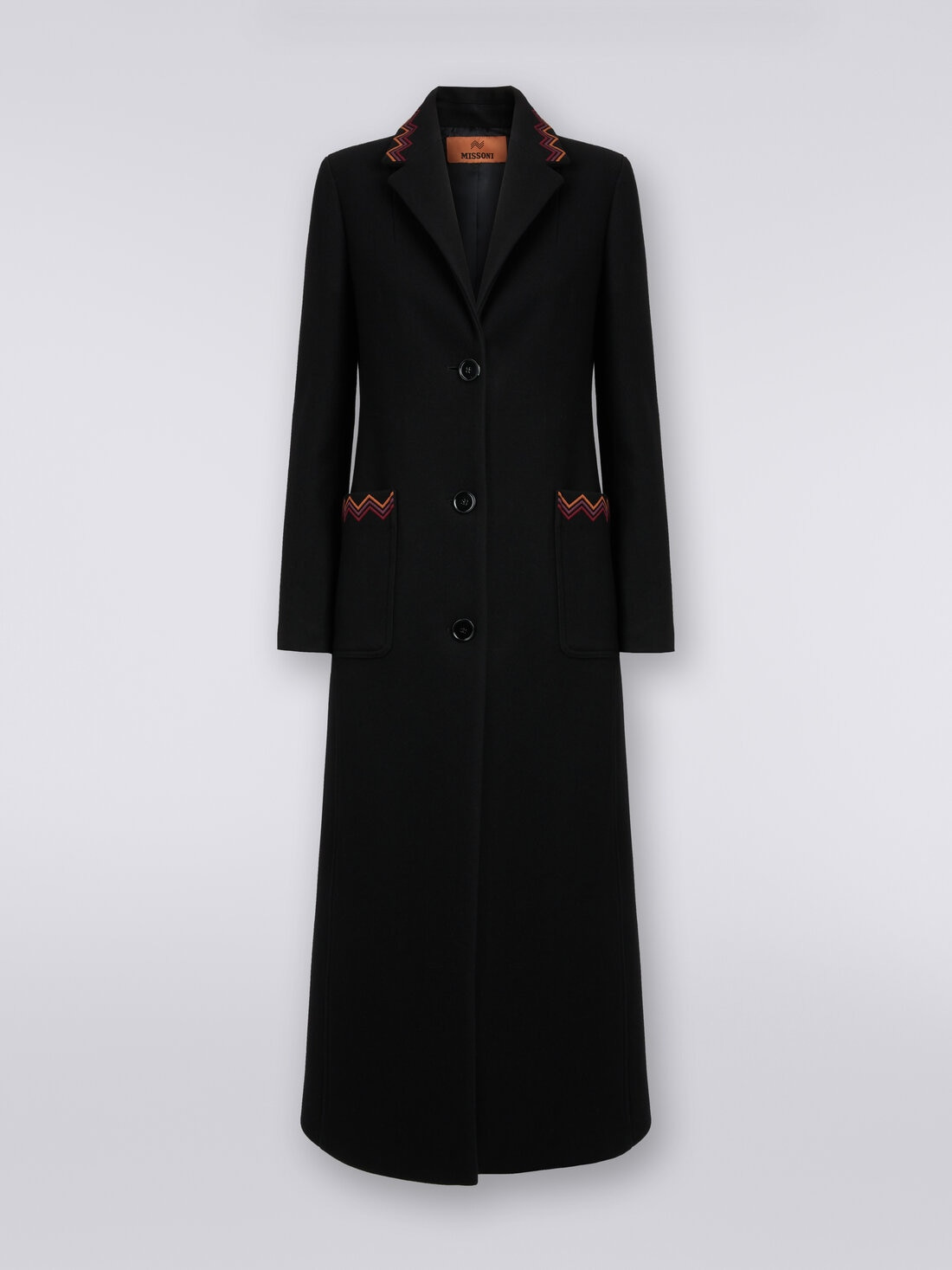 Wool blend long coat with zigzag inserts - 1