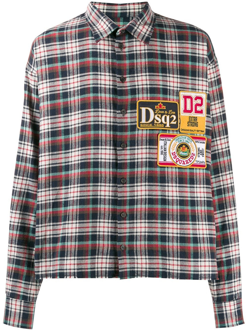 plaid logo patch shirt 1
