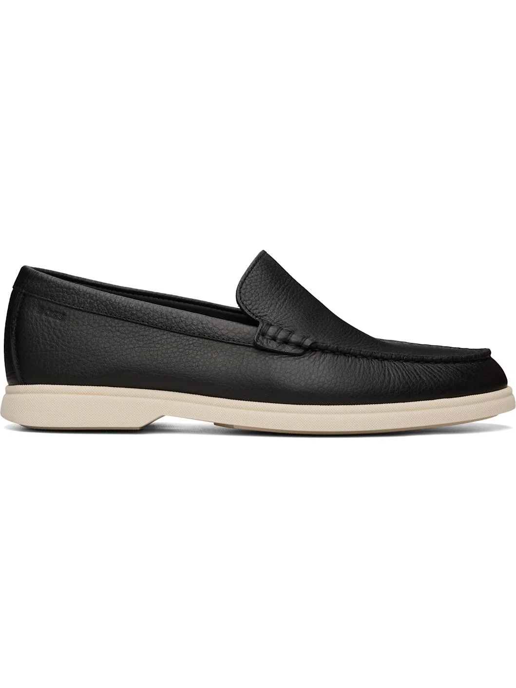 Black Tumbled-Leather Logo Detail Loafers - 1