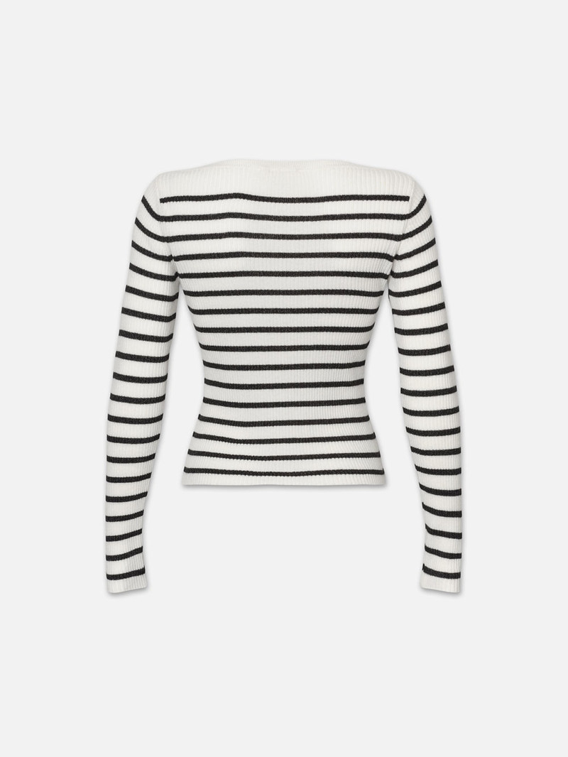 FRAME Ribbed Boatneck Sweater in Black Multi outlook