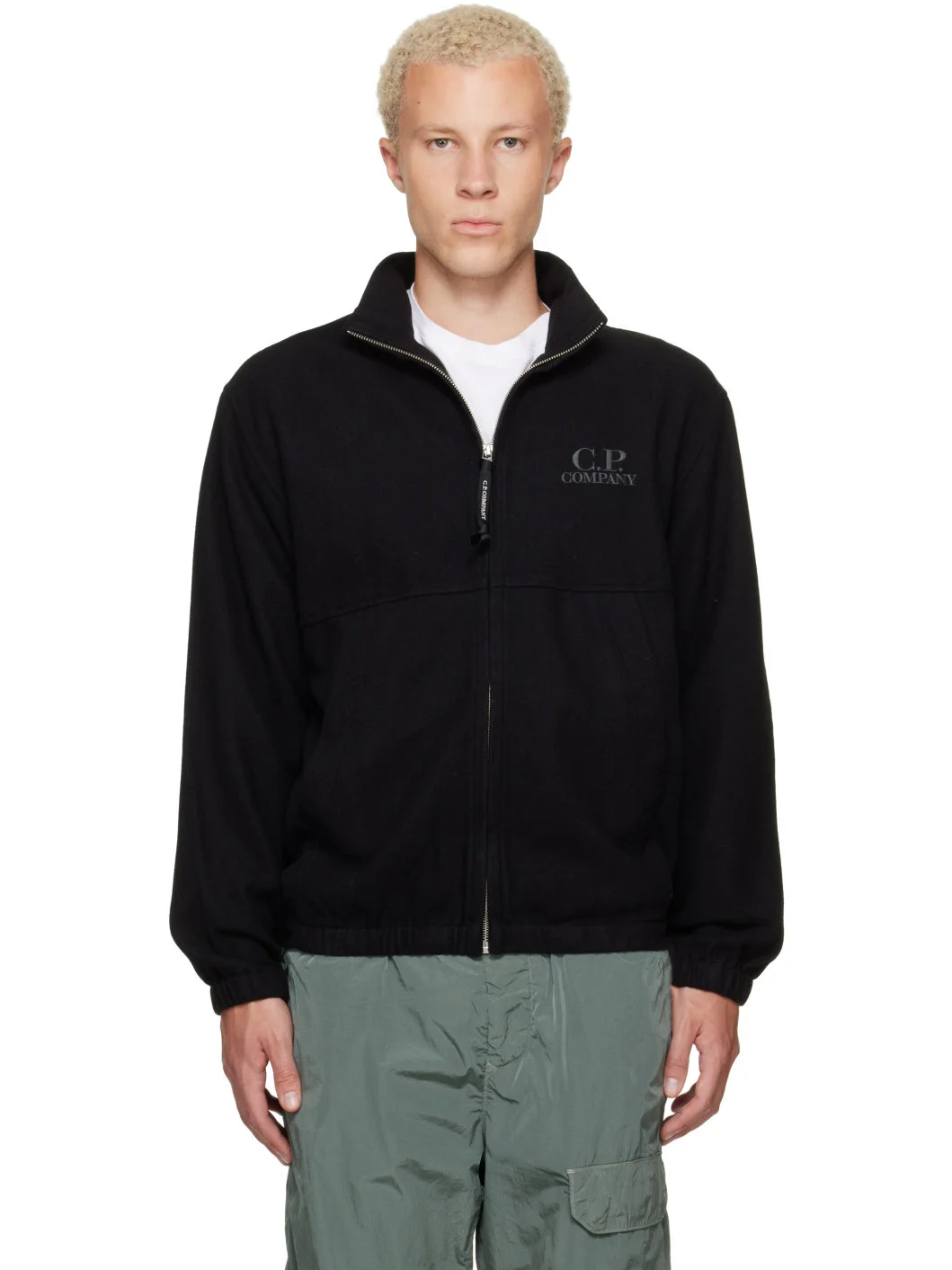 Black Wool Fleece Open Sweatshirt - 1