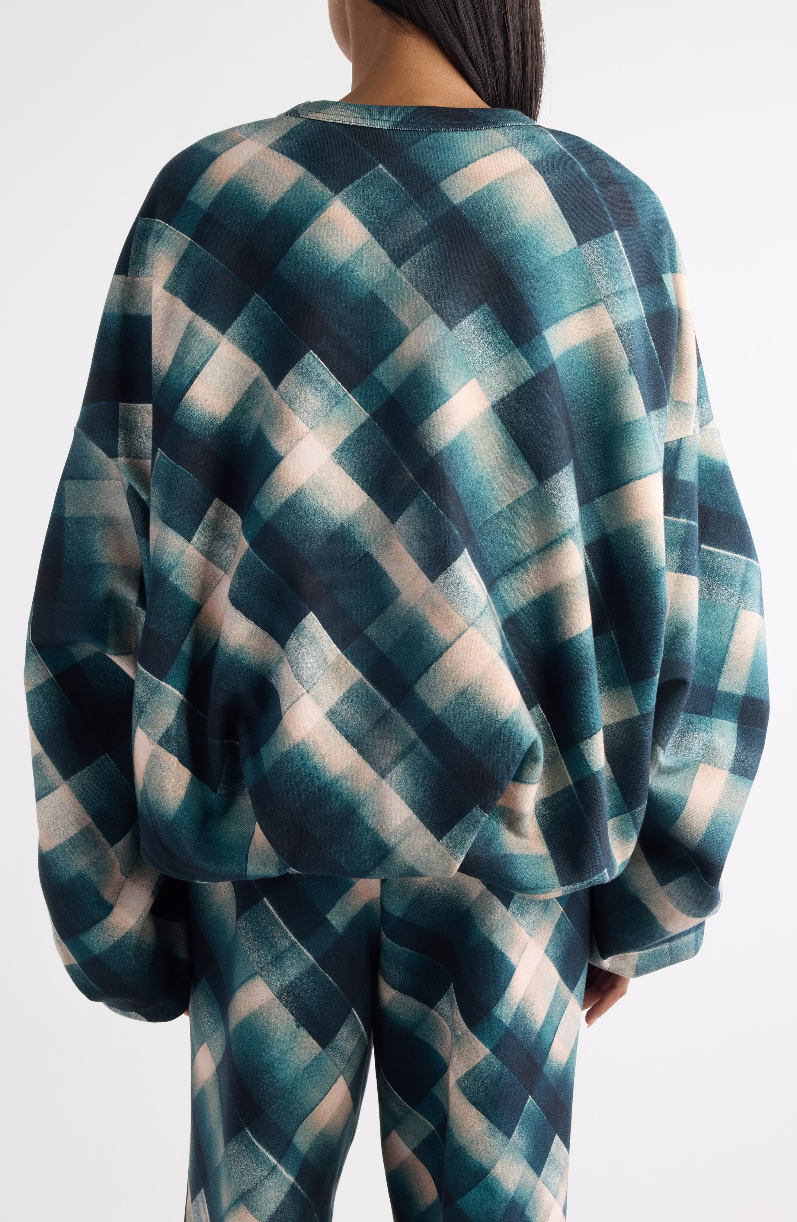 Dries Van Noten Hannett Spray Check Oversize Sweatshirt in Bottle at Nordstrom - 3