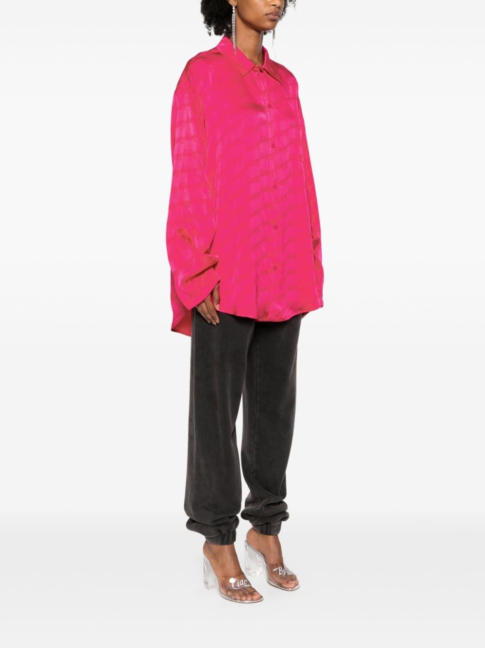 jacquard-logo satin shirt - 3