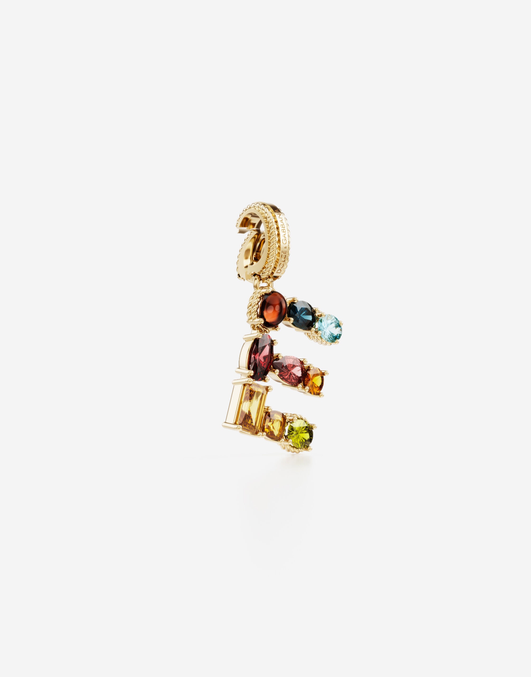 Rainbow alphabet E 18 kt yellow gold charm with multicolor fine gems - 3