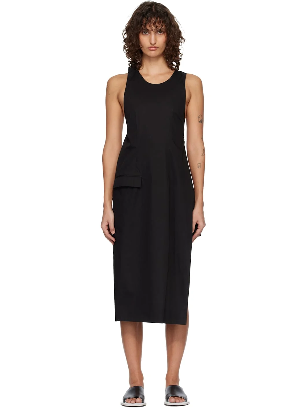 Black Suit Apron Midi Dress - 1